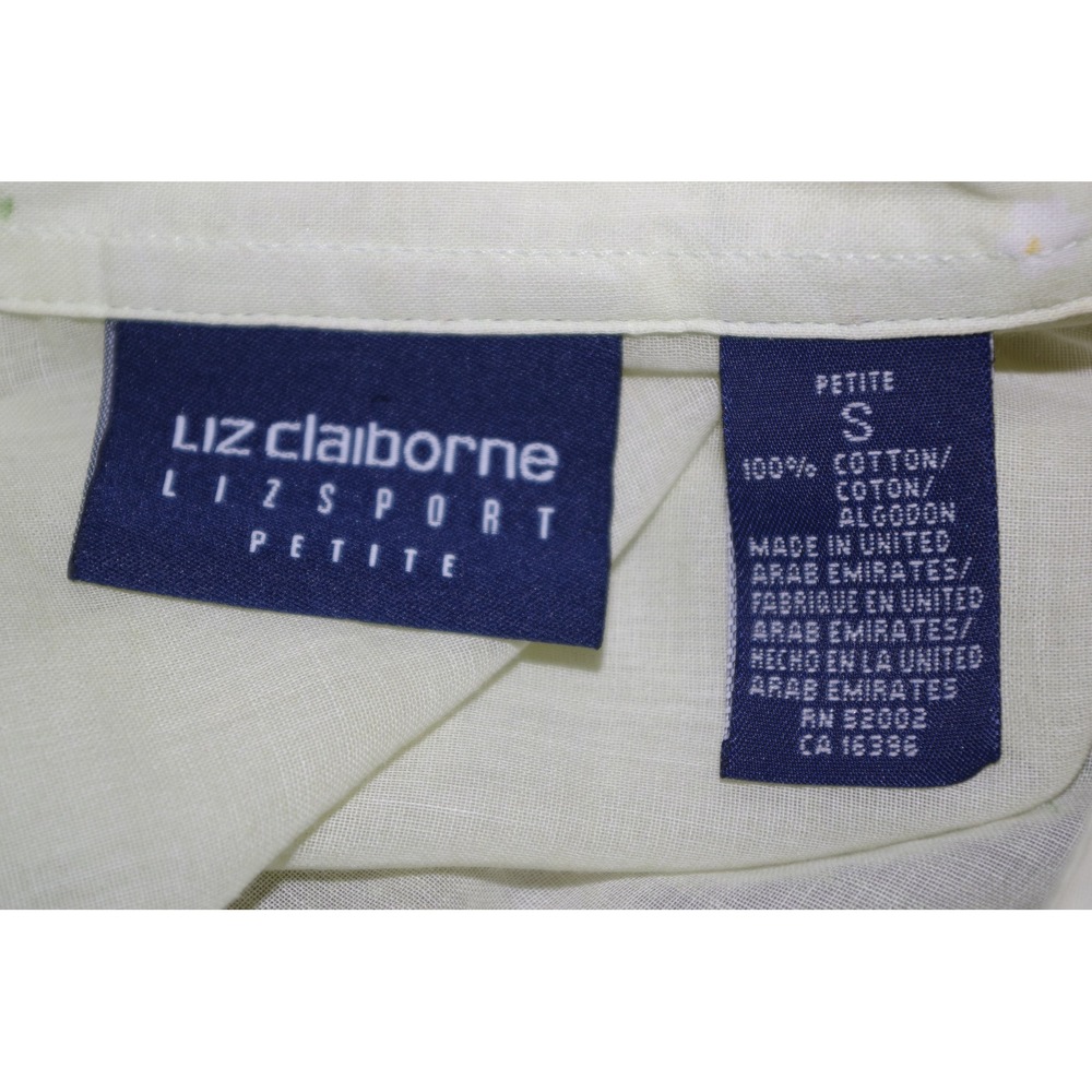 Liz Claiborne Lizsport Small Petite Yellow Floral Cotton Button Down Shirt - Picture 5 of 5